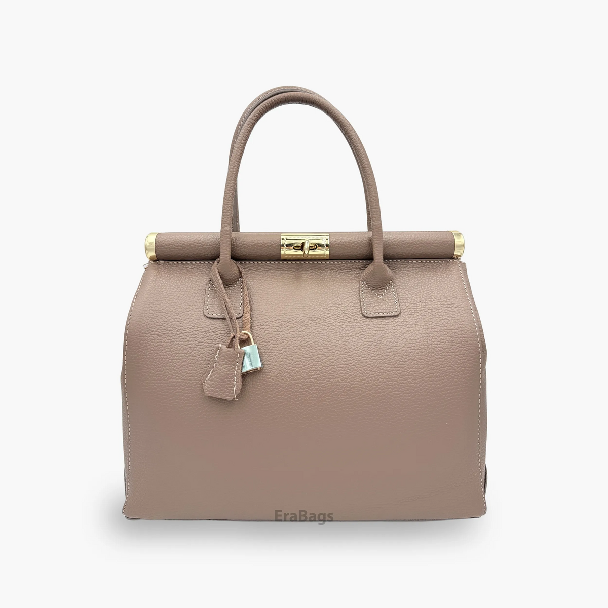 Sac à main cuir véritable rose poudré style Trapèze - EraBags Made in Italy