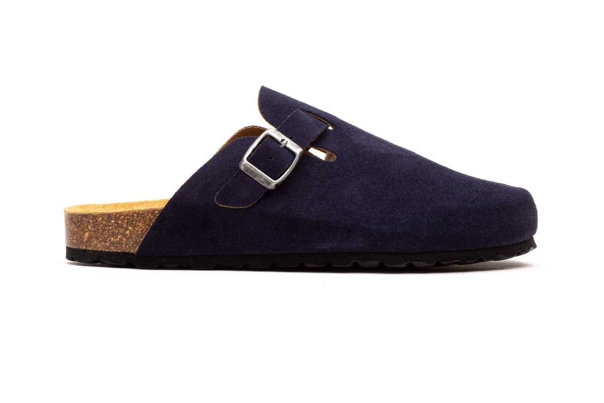 Sabot Juliet bleu marine en cuir suédé, vue de la semelle