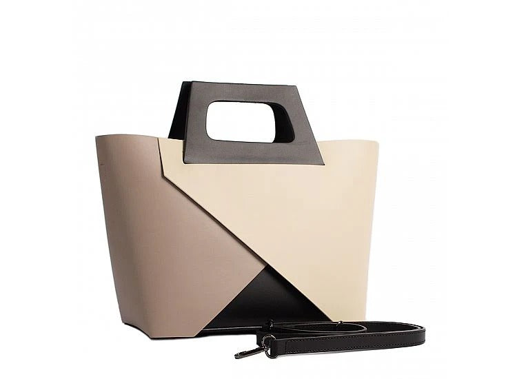 Sac à main structuré bicolore en cuir Ruga véritable – Fabriqué en Italie – Réf. 24042