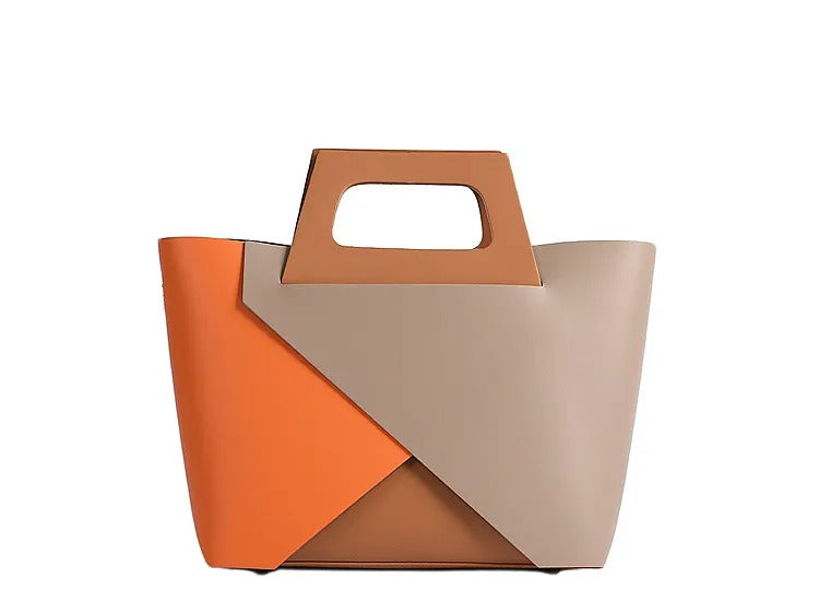 Sac à main structuré bicolore en cuir Ruga véritable – Fabriqué en Italie – Réf. 24042