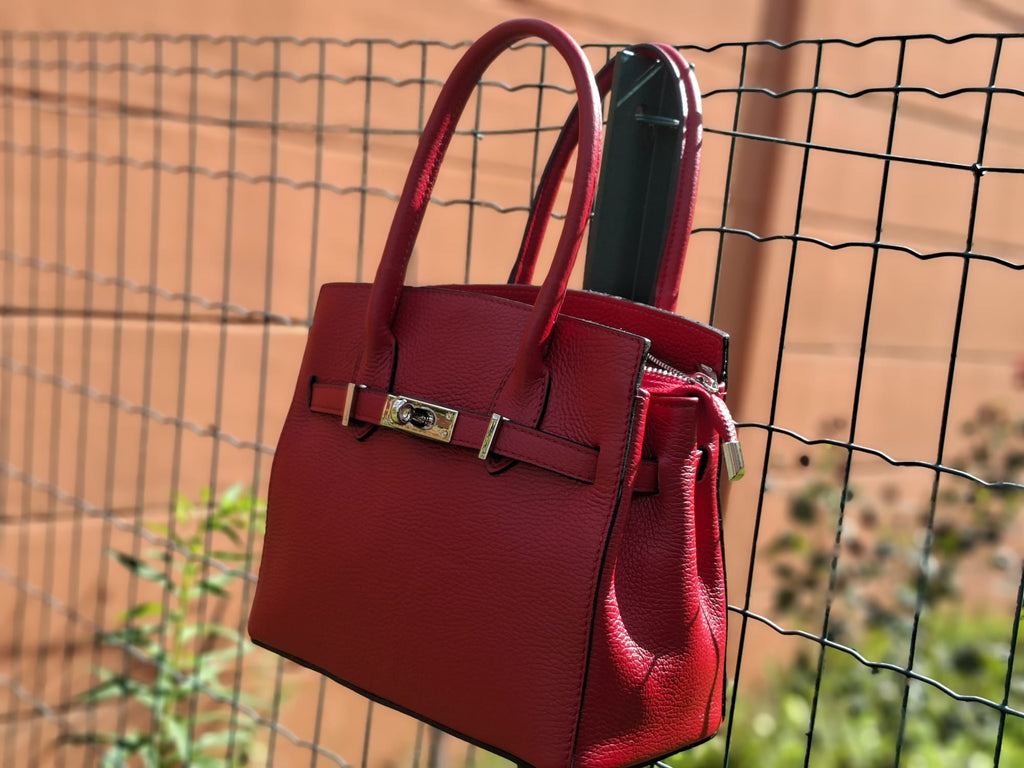 Sac à main Birkin Rouge en cuir véritable - vue de profil