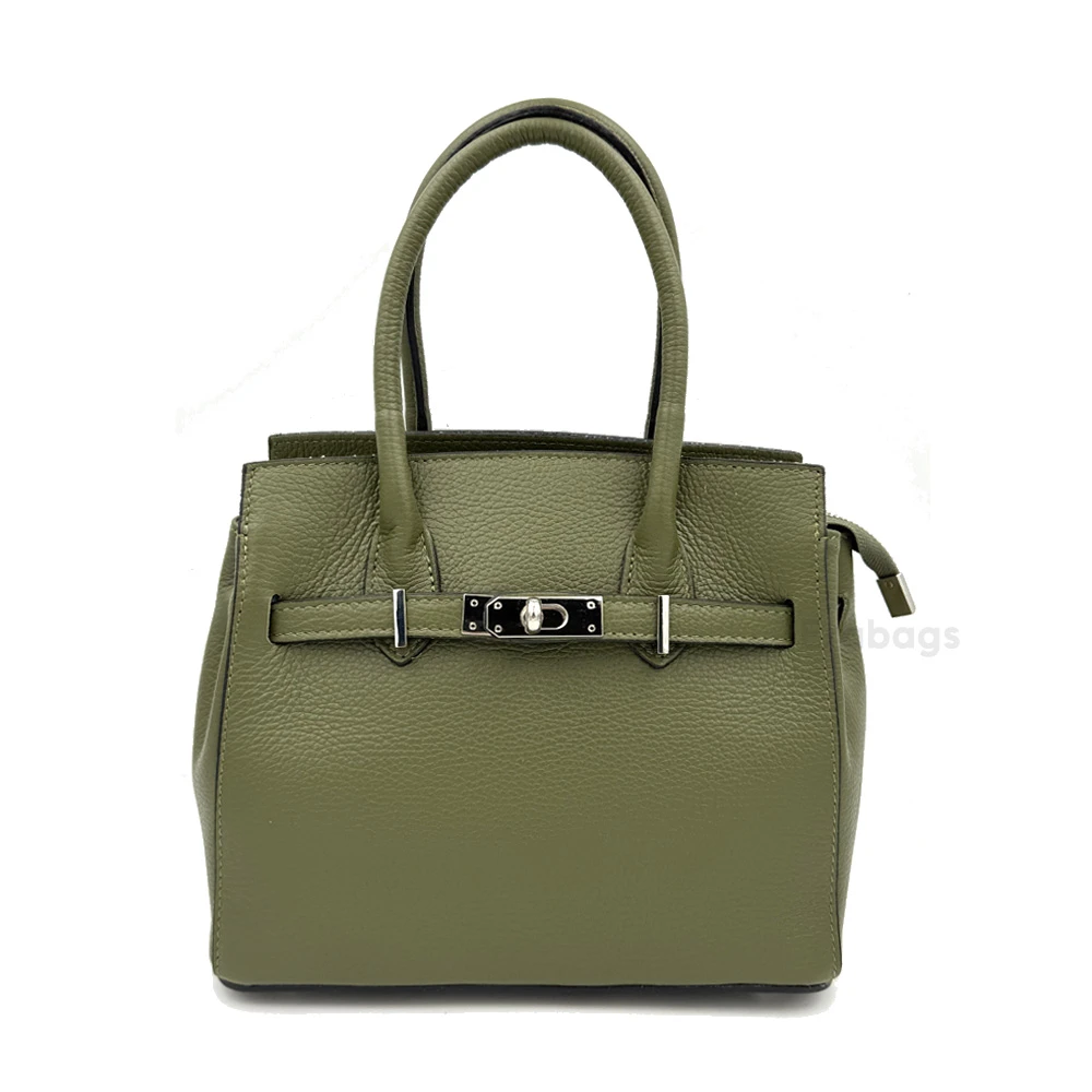Sac à main cuir véritable kaki olive style Birkin - EraBags Made in Italy