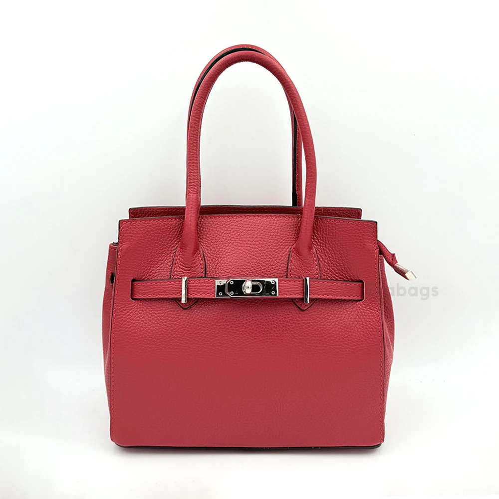 Sac à main cuir véritable rouge style Birkin - EraBags Made in Italy