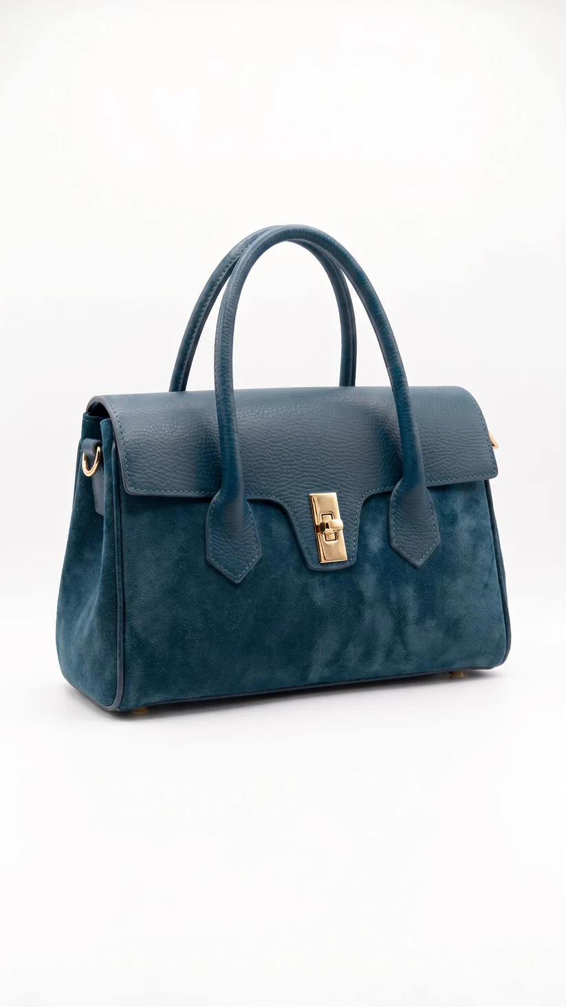 Sac à main bleu navy en cuir Dollaro et suédé – Made in Italy