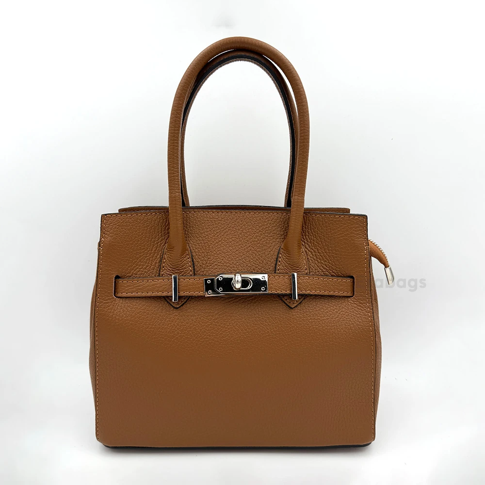 Sac à main cuir véritable camel style Birkin - EraBags Made in Italy - face