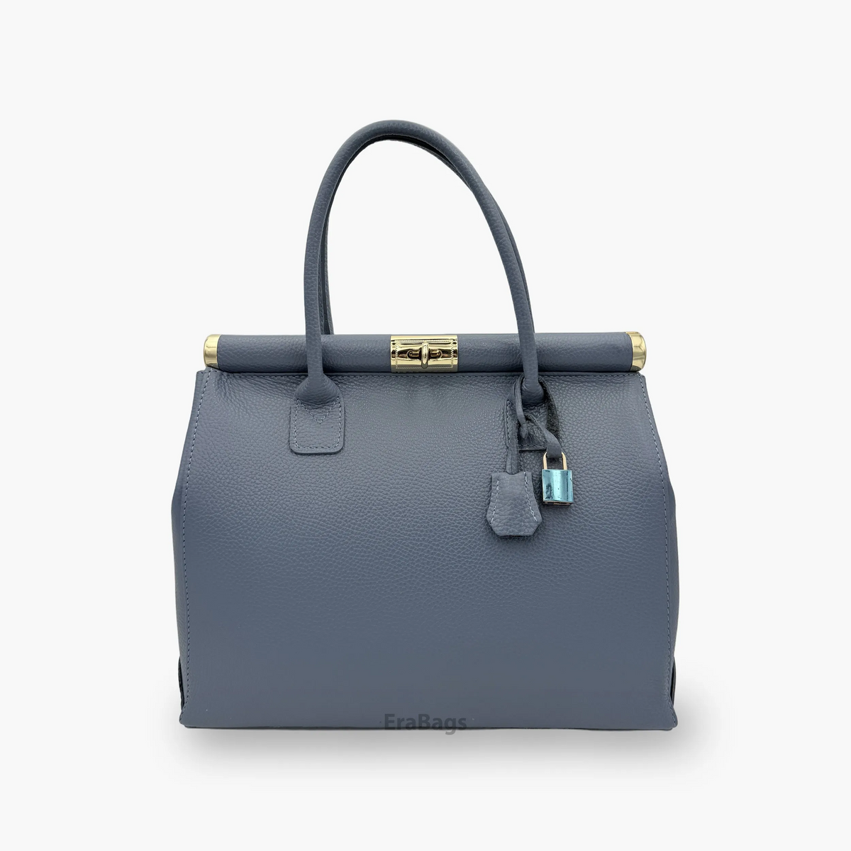 Sac à main cuir véritable bleu azur style Trapèze - EraBags Made in Italy