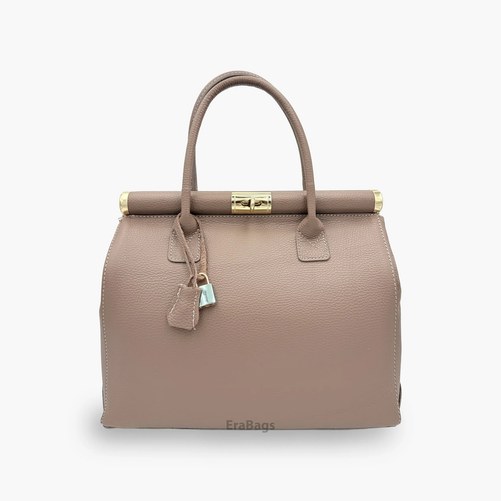 Sac à main cuir véritable rose poudré style Trapèze - EraBags Made in Italy