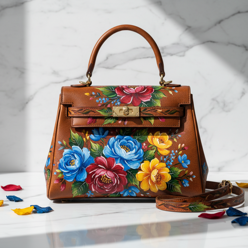 Sac À Main Cuir Véritable Première Fleur – Imprimé Main Personnalisé