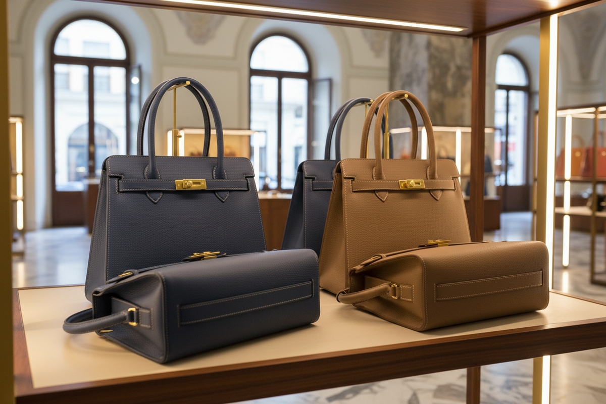 Sac à Main Cuir Véritable Style Birkin — Kaki Olive — Fabriqué en Italie
